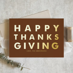Moderne Typografie Brown Happy Thanksgiving Gold Folien Feiertagskarte