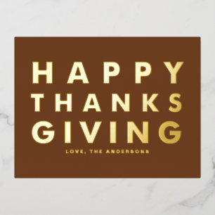 Moderne Typografie Brown Happy Thanksgiving Gold Folien Feiertagspostkarte
