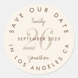 Moderne Typografie Brown Save the Date Runder Aufkleber