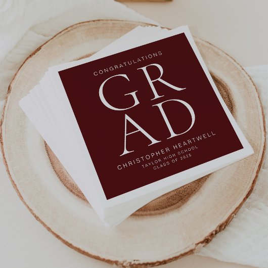 Moderne Typografie Burgundy White Graduation Party Serviette