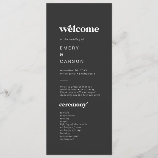 Moderne Typografie | Charcoal Gray Wedding Program Programm (Vorderseite)