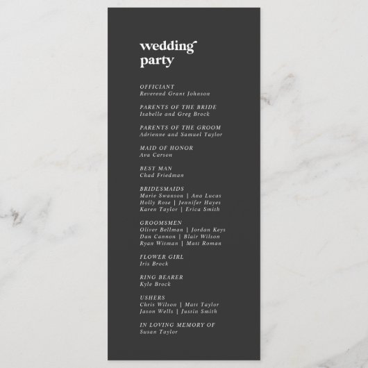 Moderne Typografie | Charcoal Gray Wedding Program Programm (Rückseite)