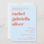 Moderne Typografie Cool Blau Orange Bat Mitzvah Einladung (Vorderseite)