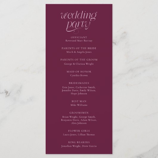 Moderne Typografie Cranberry Hochzeitsprogramm Programm (Rückseite)