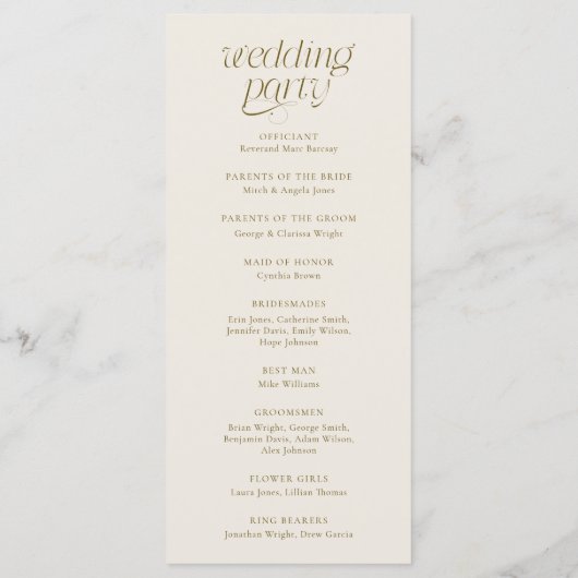 Moderne Typografie Creme-Hochzeitsprogramm Programm (Rückseite)