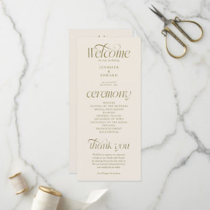 Moderne Typografie Creme-Hochzeitsprogramm Programm