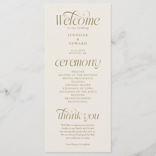 Moderne Typografie Creme-Hochzeitsprogramm Programm (Vorderseite)