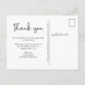 Moderne Typografie Danke für das Custom Baby Foto Ankündigungspostkarte (Rückseite)