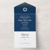 Moderne Typografie Dark Blue Confetti Bar Mitzvah All In One Einladung (Innen Boden)