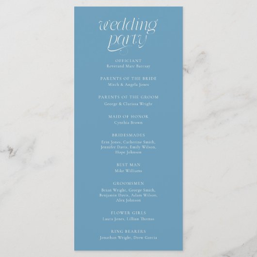 Moderne Typografie Denim Blaues Hochzeitsprogramm Programm (Rückseite)