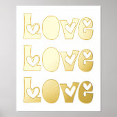 Moderne Typografie der LIEBE mit Weißgoldherzen Foliendrucke (Vorderseite)