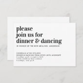 Moderne Typografie Dinner Dancing Hochzeit Empfang Begleitkarte (Vorne/Hinten)
