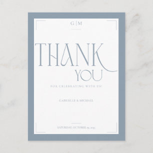 Moderne Typografie Dusty Blue Hochzeit Danke  Postkarte