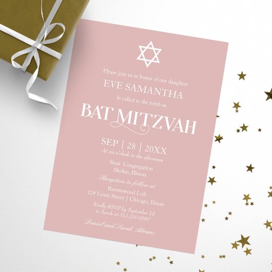 Moderne Typografie Dusty Pink Bat Mitzvah Einladung