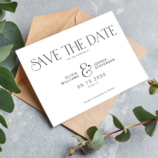 Moderne Typografie einfache Schwarz-Weiß-Hochzeit Save The Date