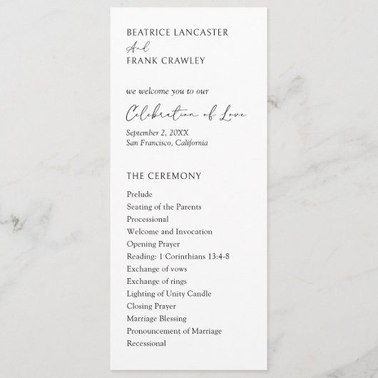 Moderne Typografie Elegante Hochzeit Programm (Vorderseite)