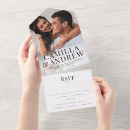 Moderne Typografie Elegantes Foto Hochzeit All In One Einladung