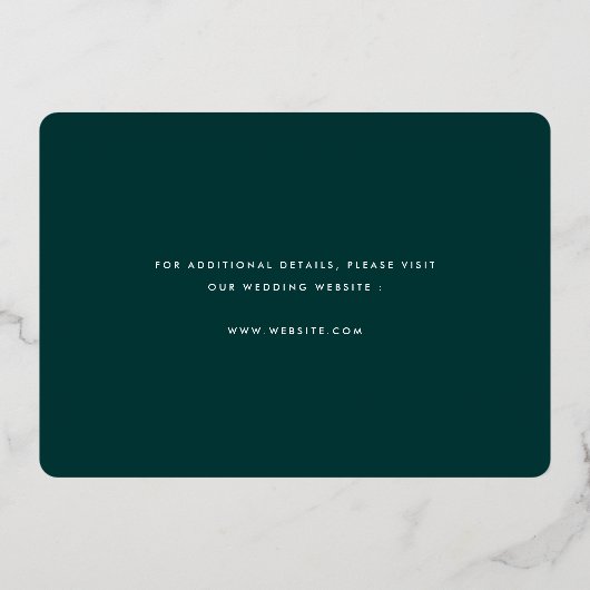 Moderne Typografie Emerald Green Foto Rett Date Folieneinladung (Rückseite)