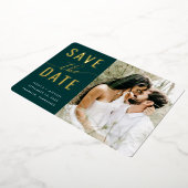 Moderne Typografie Emerald Green Foto Rett Date Folieneinladung (Gedreht)