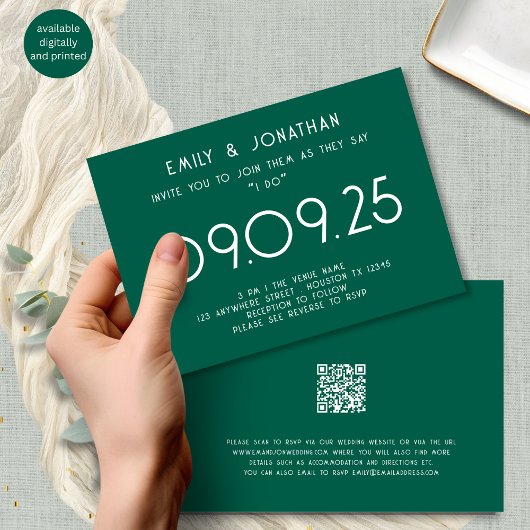 Moderne Typografie Emerald Green Wedding Einladung