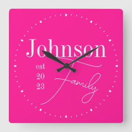 Moderne Typografie-Familie heiß rosa Quadratische Wanduhr