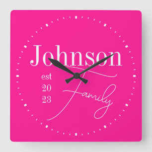Moderne Typografie-Familie heiß rosa Quadratische Wanduhr