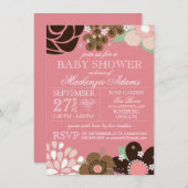 Moderne Typografie Floral Baby Dusche Pink Brown Einladung (Vorne/Hinten)