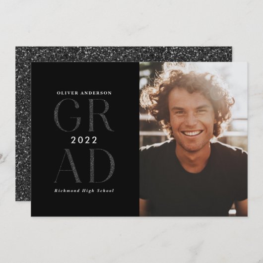 Moderne Typografie Foto Abschluss Glitzer Einladung (Vorne/Hinten)