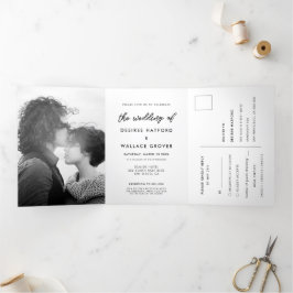 Moderne Typografie-Foto-Hochzeit Dreifach Gefaltete Einladung