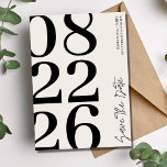 Moderne Typografie-Foto Hochzeit Save The Date<br><div class="desc">Teilen Sie Ihr bevorstehendes Hochzeitstag mit Familie und Freunden mit dieser modernen typografischen Foto Hochzeit speichern Sie die Datumskarte. Passen Sie Ihr Hochzeitsdatum und Ihre Namen an und fügen Sie Ihr Foto auf die Rückseite.</div>