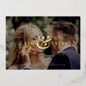 Moderne Typografie Foto Hochzeit speichern das Dat Folieneinladung (Vorderseite)