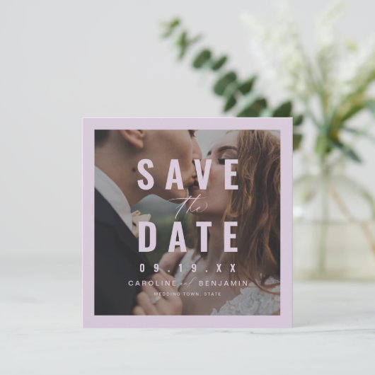 Moderne Typografie Foto Hochzeit speichern das Dat Save The Date (Stehend Vorderseite)