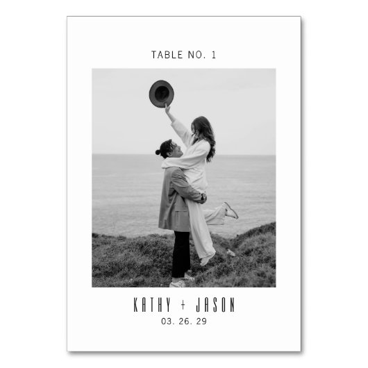 Moderne Typografie Foto-Hochzeit  Tischnummer (Vorderseite)