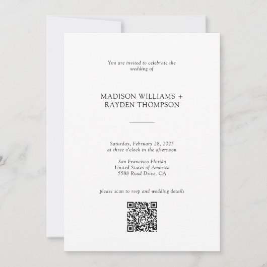 Moderne Typografie Foto QR Code Hochzeit Einladung (Vorderseite)