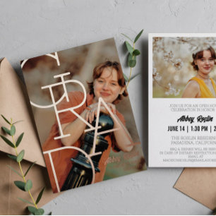 Moderne Typografie Foto Rose Gold Graduation Party Folieneinladung