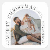 Moderne Typografie - Foto Weihnachten Quadratischer Aufkleber (Vorderseite)