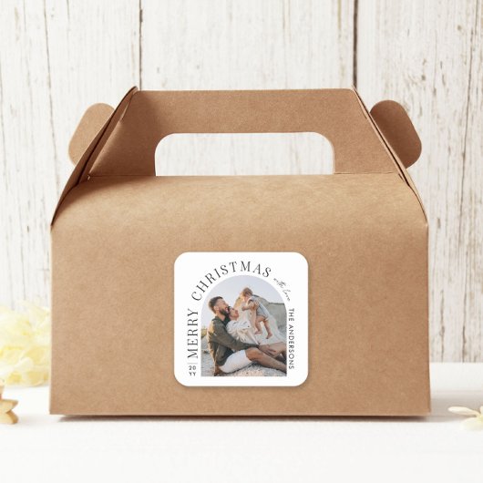 Moderne Typografie - Foto Weihnachten Quadratischer Aufkleber