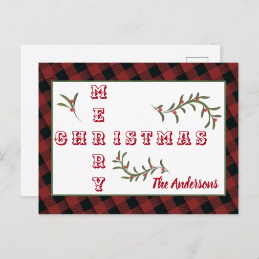 Moderne Typografie Frohe Weihnachten kariert (Vorne/Hinten)