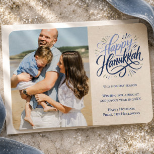 Moderne Typografie Frohes Chanukka Familienfoto Feiertagskarte