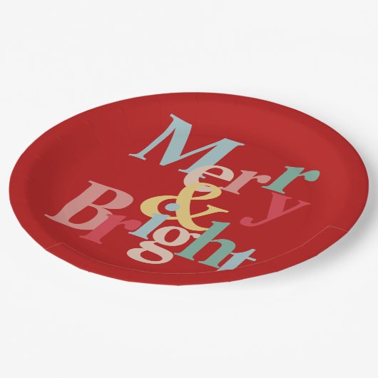 Moderne Typografie fröhlich und hell rot Pappteller (Schrägansicht)