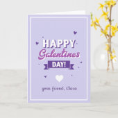 Moderne Typografie Galentine's Day Friend Lila Karte (Gelbe Blume)