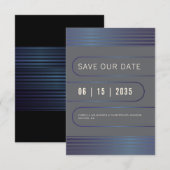 Moderne Typografie geometrisch blau metallisch Save The Date (Vorne/Hinten)
