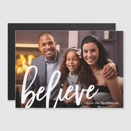 Moderne Typografie Glauben Foto Weihnachtsmagnet Magnetkarte (Vorne/Hinten)