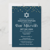Moderne Typografie Gold Confetti Blue Bar Mitzvah Einladung (Vorderseite)