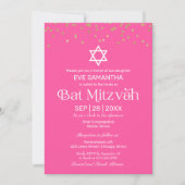 Moderne Typografie Gold Confetti Pink Bat Mitzvah Einladung (Vorderseite)