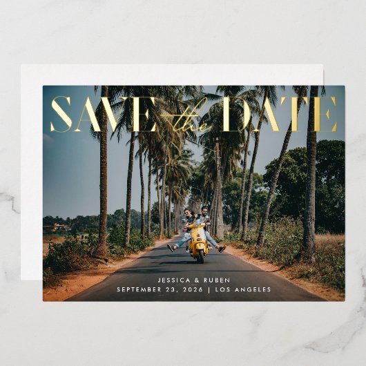 Moderne Typografie Gold Foil Wedding rettet das Da Folieneinladung (Vorderseite/Rückseite)