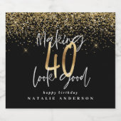 Moderne Typografie Gold Glitzer Chic 40. Geburtsta Schaumweinetikett (Einzelnes Label)