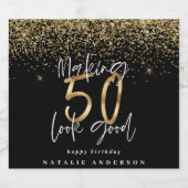 Moderne Typografie Gold Glitzer Chic 50. Geburtsta Schaumweinetikett (Einzelnes Label)