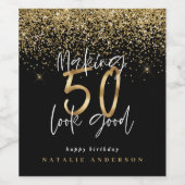 Moderne Typografie Gold Glitzer Chic 50. Geburtsta Weinetikett (Einzelnes Label)