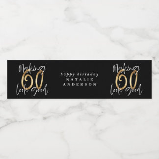 Moderne Typografie Gold Glitzer Chic 60. Geburtsta Wasserflaschenetikett